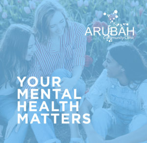 Graphic with three women in a garden and the caption "Your Mental Health Matters"